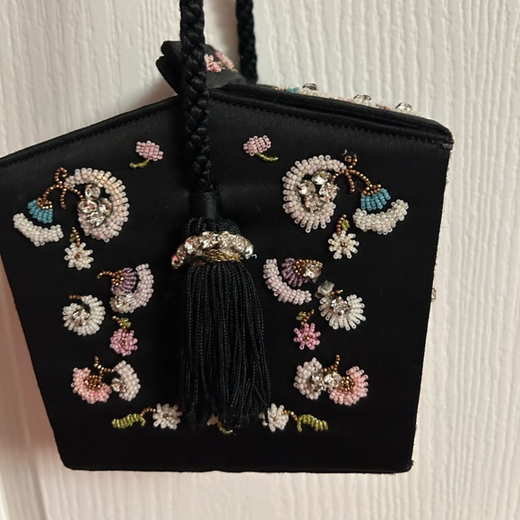 Handbags - Vintage French Embroidered Black Evening Bag
